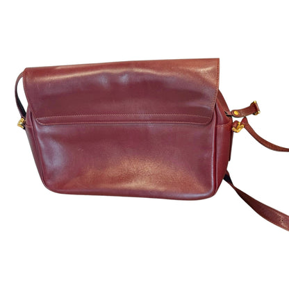 Cartier Must Burgundy Leather Messenger Bag With Adjustable Strap & Brass Hardware