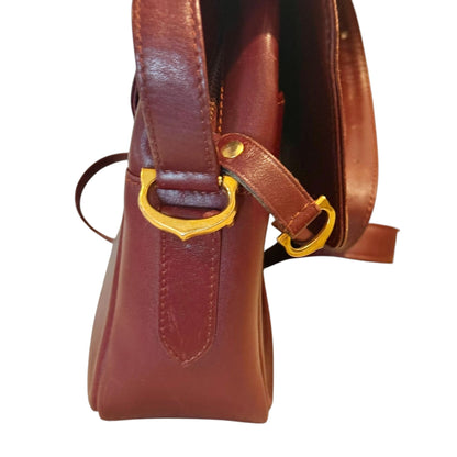 Cartier Must Burgundy Leather Messenger Bag With Adjustable Strap & Brass Hardware