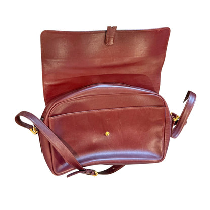 Cartier Must Burgundy Leather Messenger Bag With Adjustable Strap & Brass Hardware