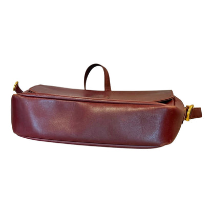 Cartier Must Burgundy Leather Messenger Bag With Adjustable Strap & Brass Hardware