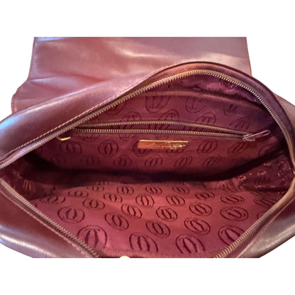Cartier Must Burgundy Leather Messenger Bag With Adjustable Strap & Brass Hardware
