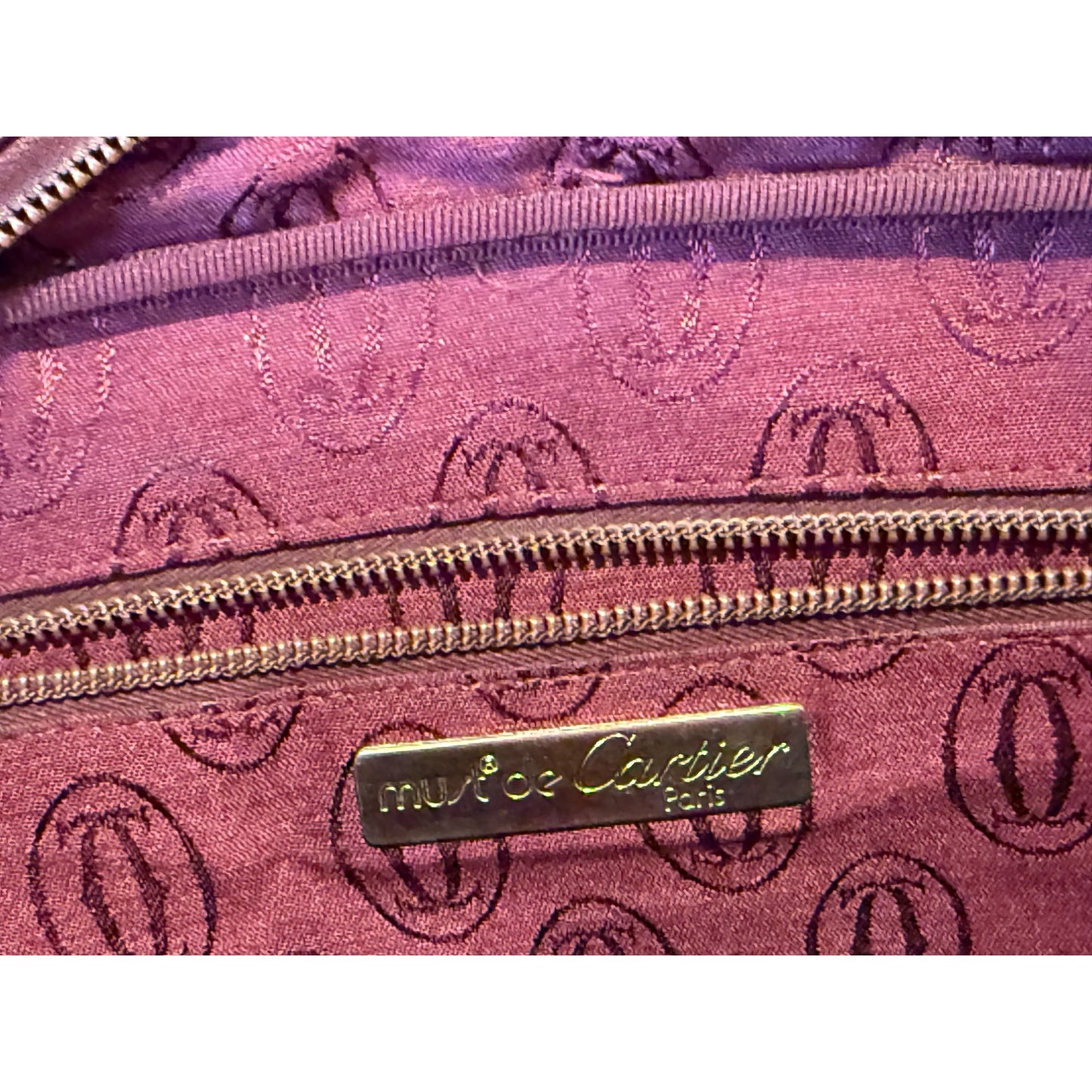 Cartier Must Burgundy Leather Messenger Bag With Adjustable Strap & Brass Hardware