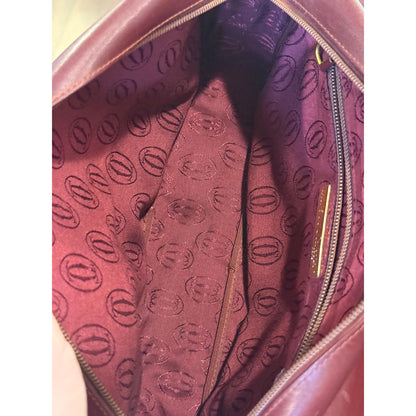 Cartier Must Burgundy Leather Messenger Bag With Adjustable Strap & Brass Hardware