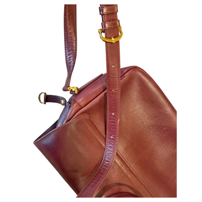 Cartier Must Burgundy Leather Messenger Bag With Adjustable Strap & Brass Hardware