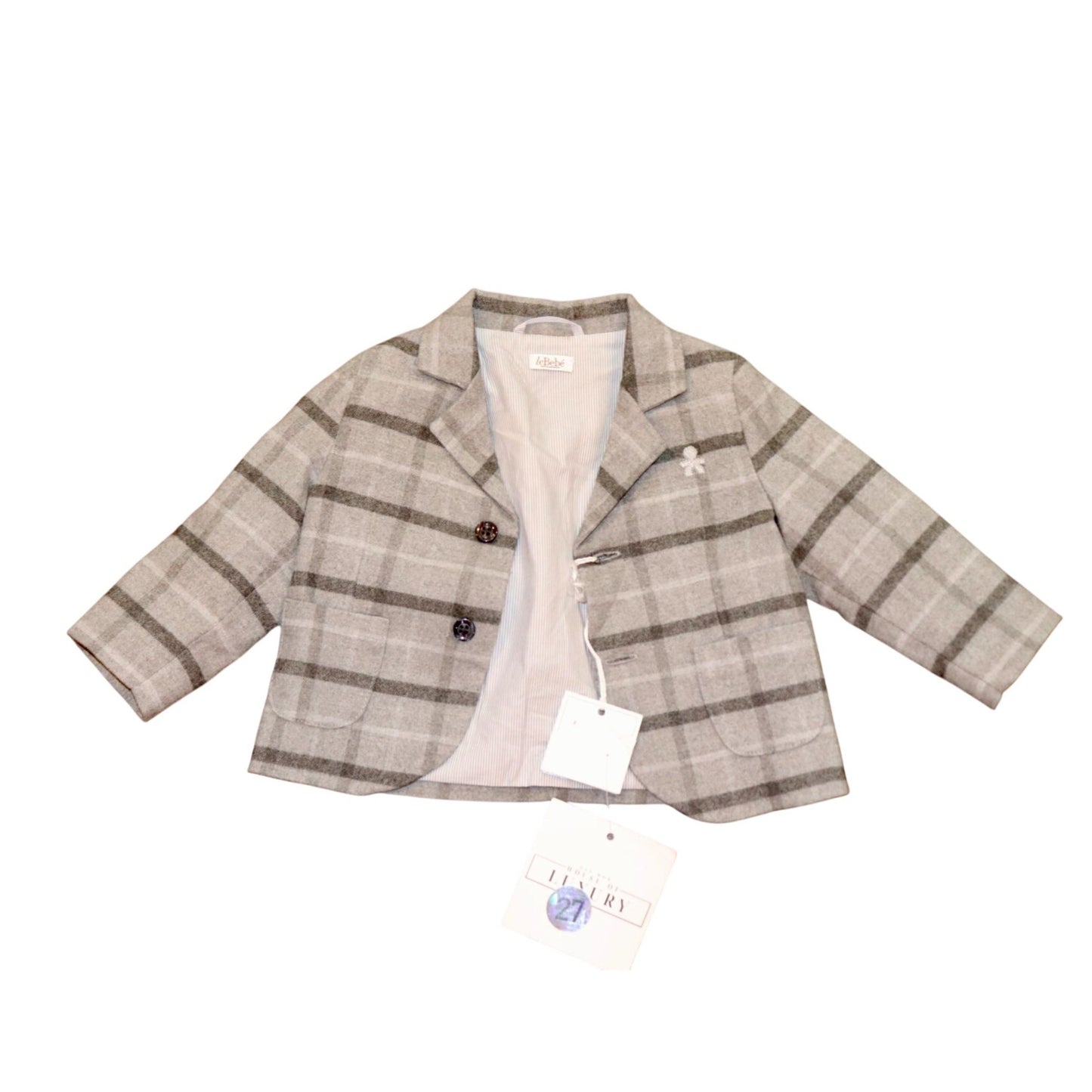 Le Bebe Baby Blazer Jacket Gray Plaid, 6M NWT