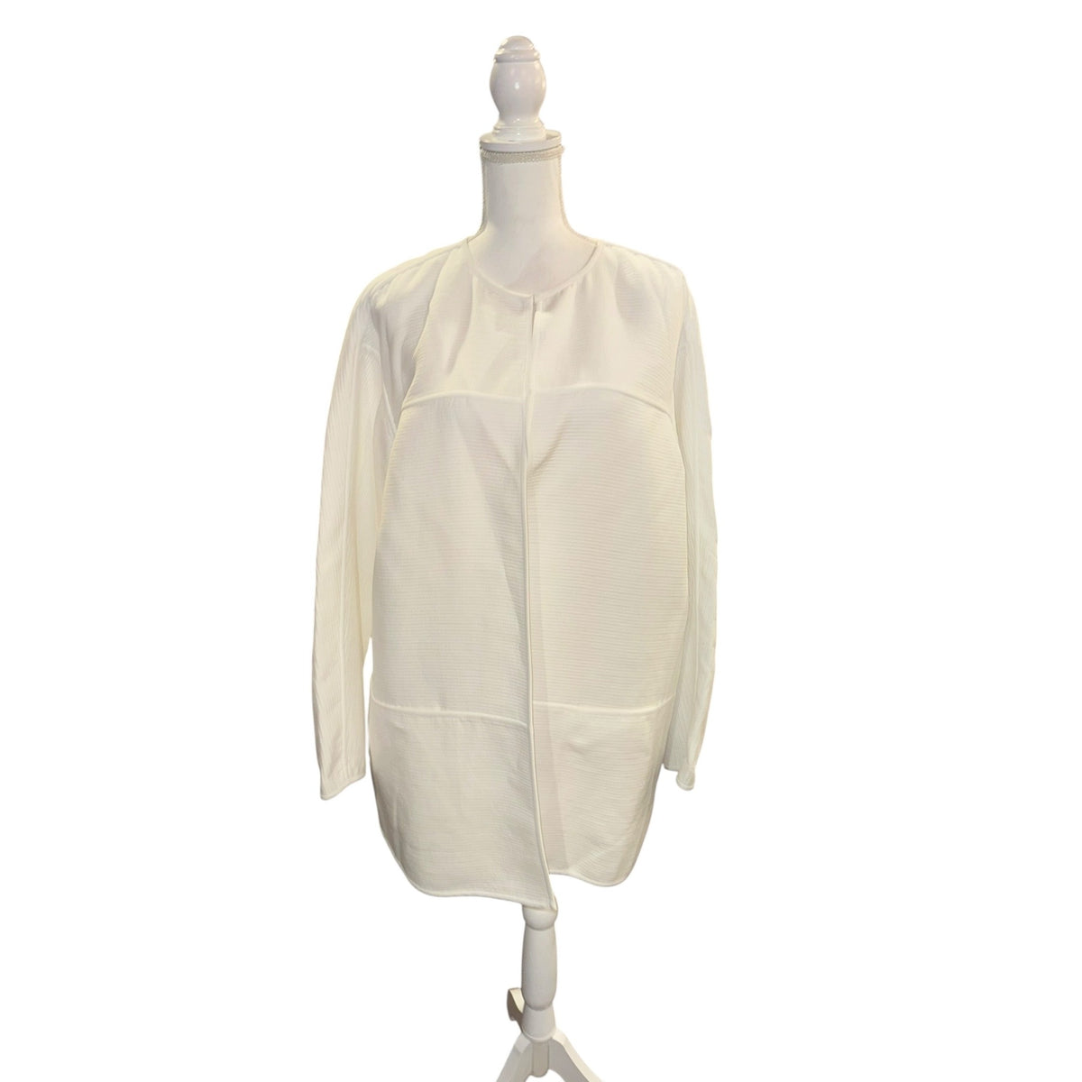 Lafayette 148 White Textured Open-Front Long-Sleeve Blouse XL NWT