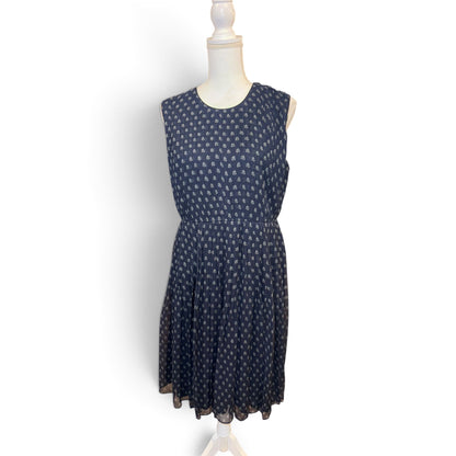 Burberry Brit Navy Floral Sleeveless Pleated Silk Dress Size 10