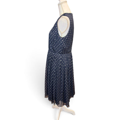 Burberry Brit Navy Floral Sleeveless Pleated Silk Dress Size 10
