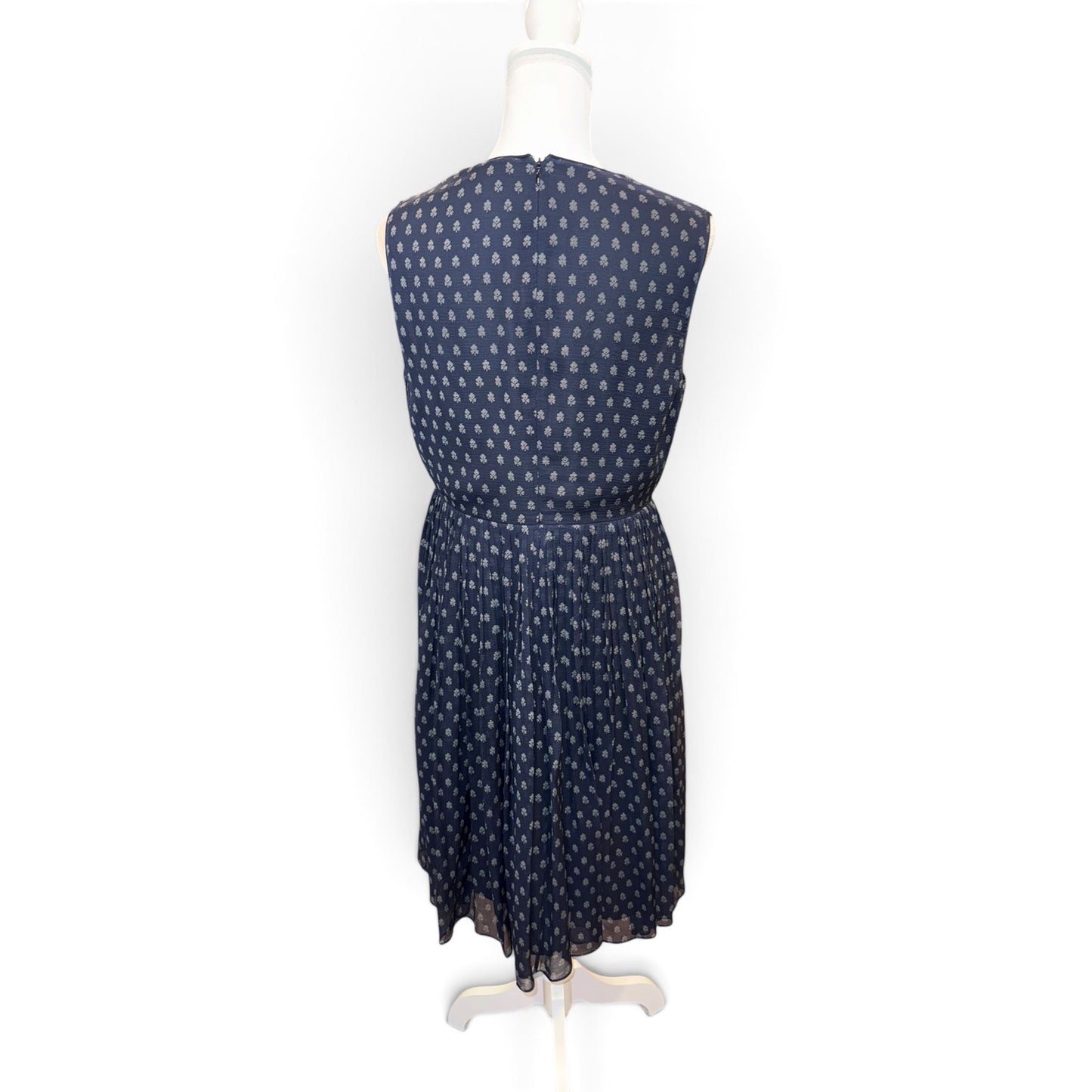 Burberry Brit Navy Floral Sleeveless Pleated Silk Dress Size 10