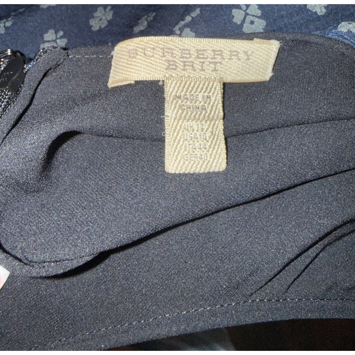 Burberry Brit Navy Floral Sleeveless Pleated Silk Dress Size 10