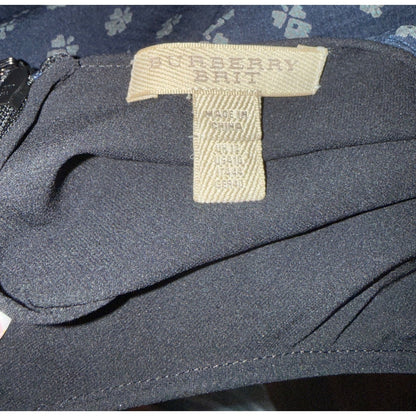 Burberry Brit Navy Floral Sleeveless Pleated Silk Dress Size 10