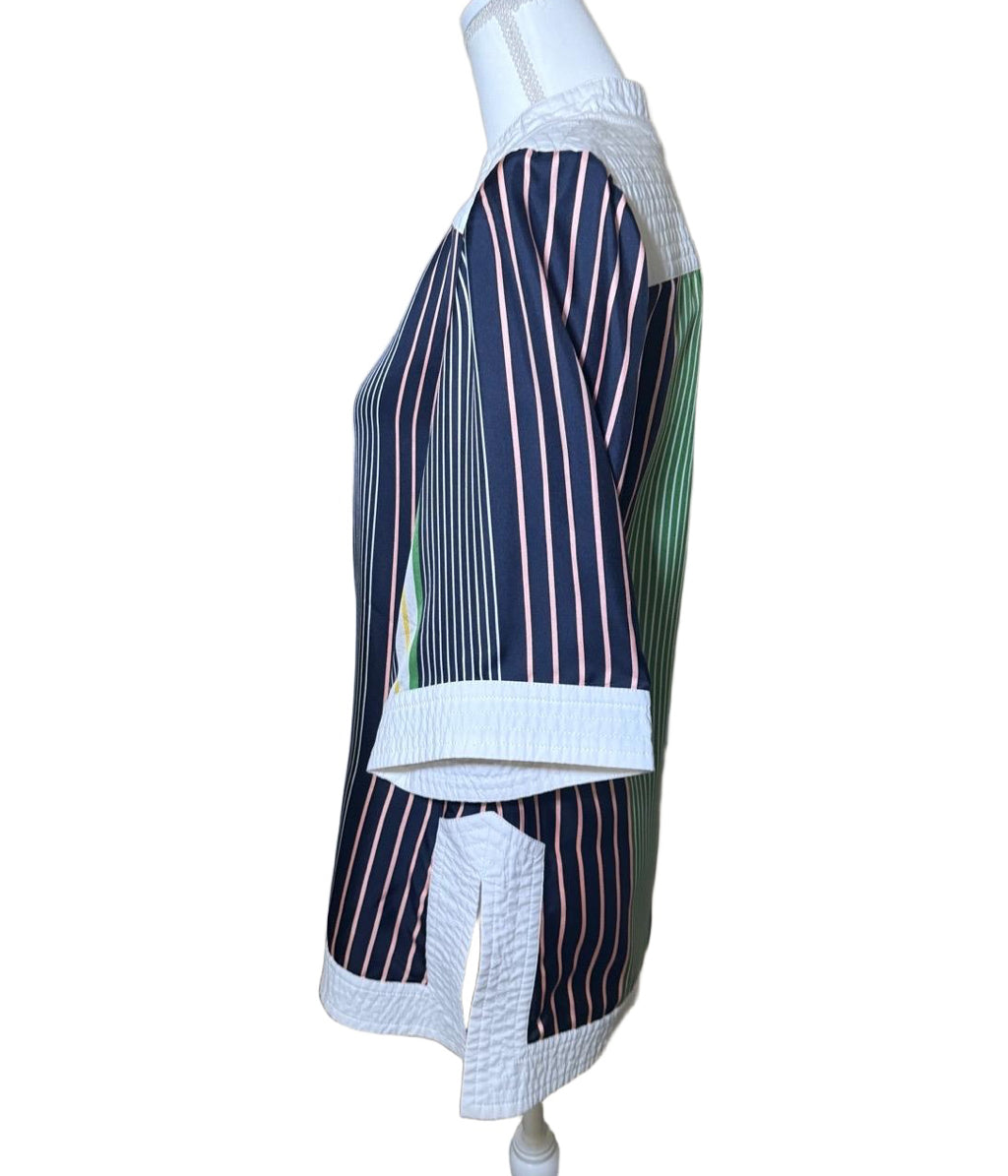 Tory Burch Tunic Blouse, Size 6, Multicolor Striped Silk Blend