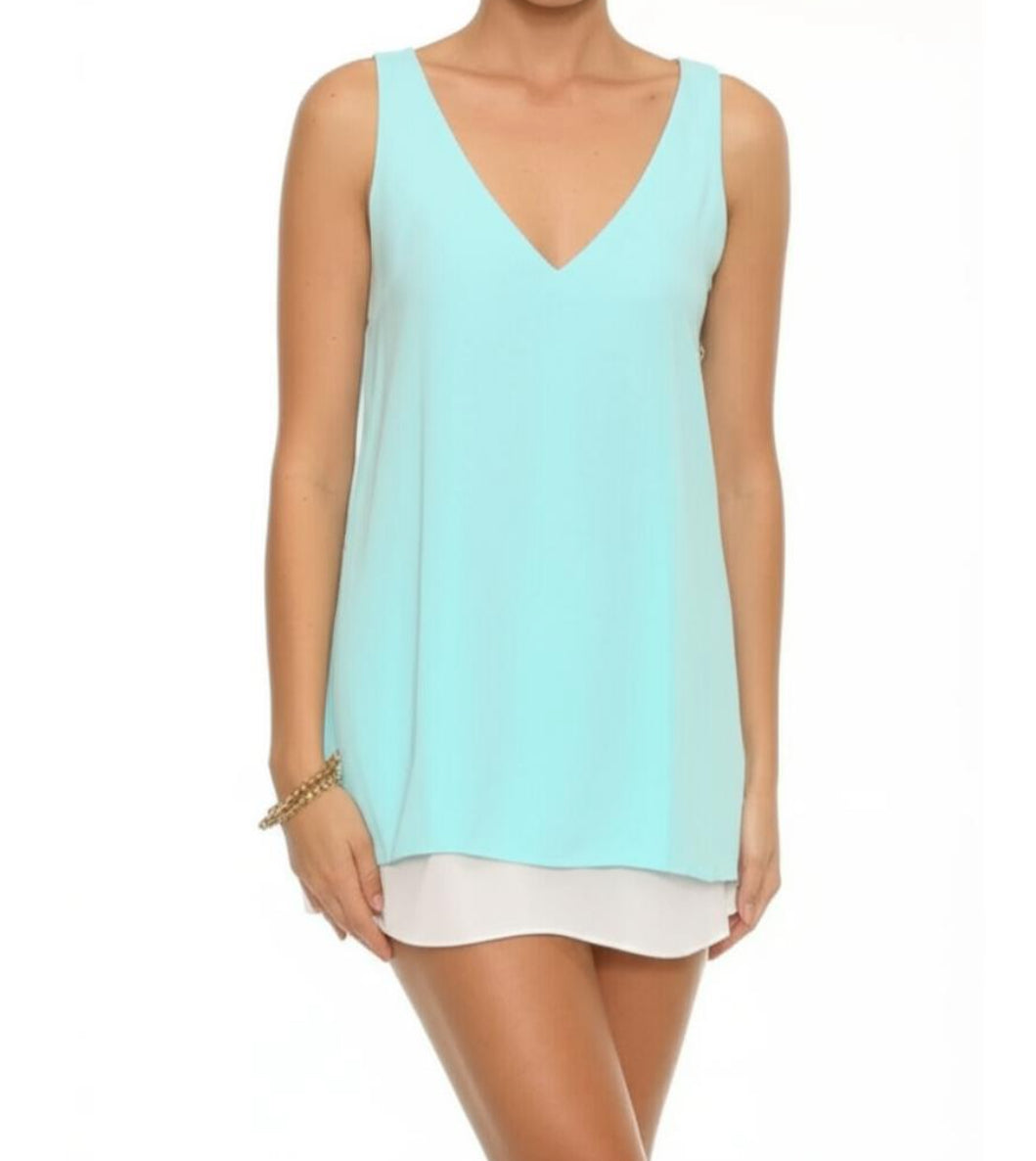 New Lilly Pulitzer Florin Tank Top, Women’s Small, Light Blue/White, Reversible V-Neck