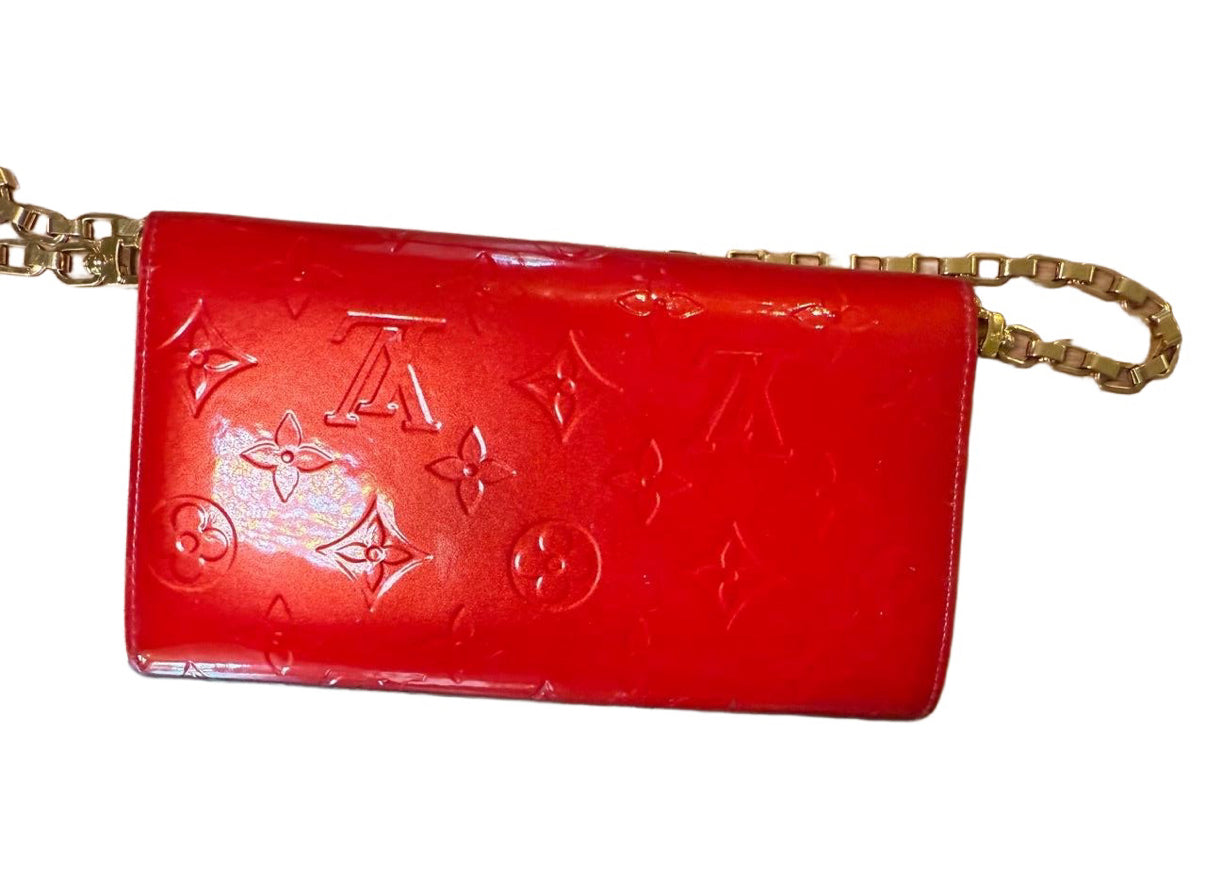 Louis Vuitton Red Monogram Vernis Wallet On Chain