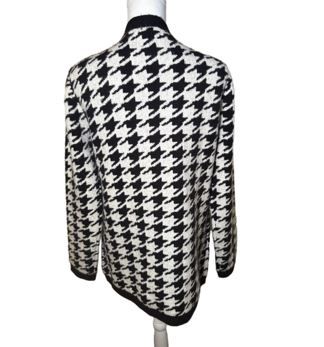 New L'AGENCE Womens Cardigan Black White Houndstooth, Large