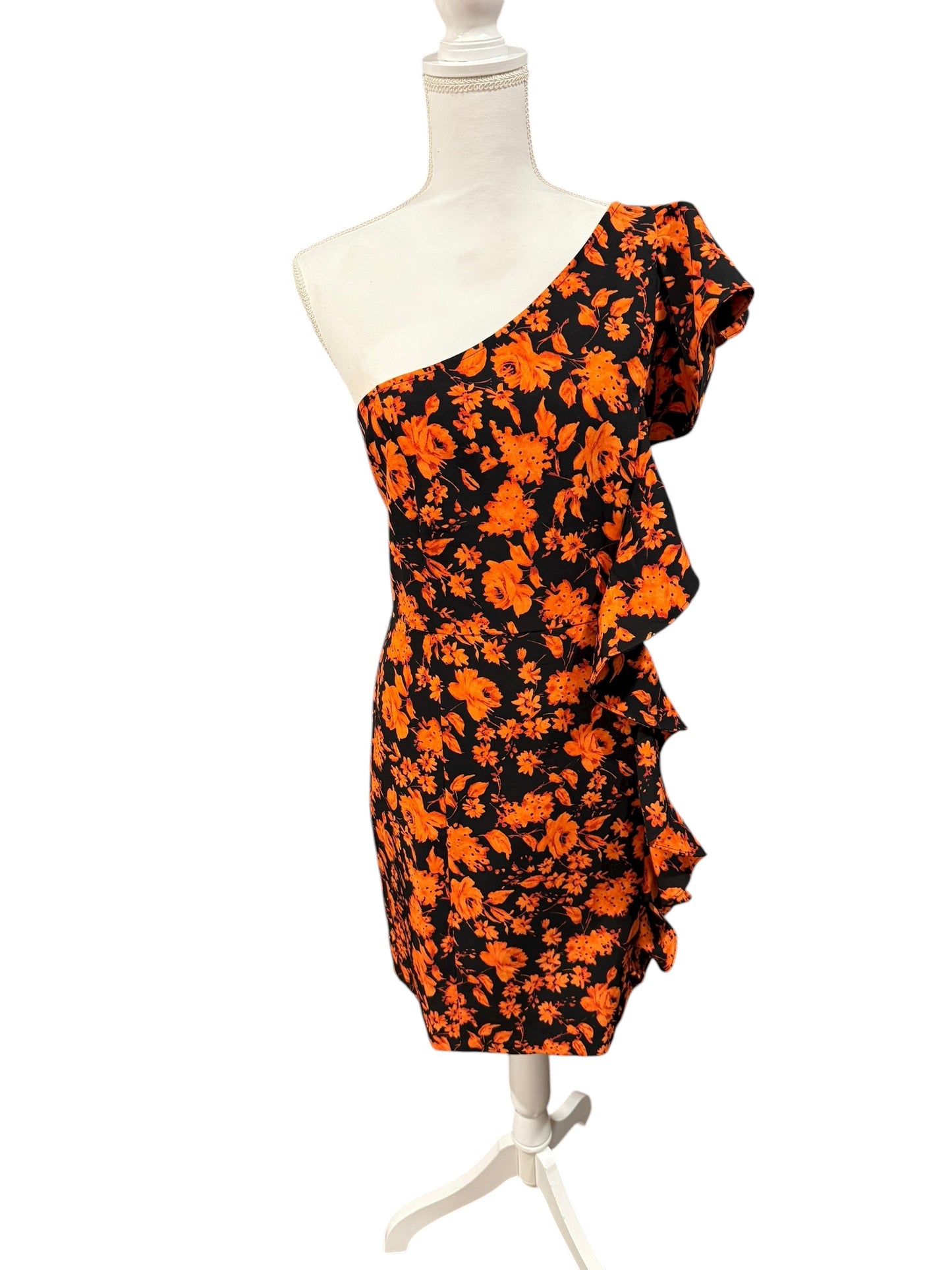 New Chelsea 28 One-Shoulder Ruffle Floral Dress, Size L