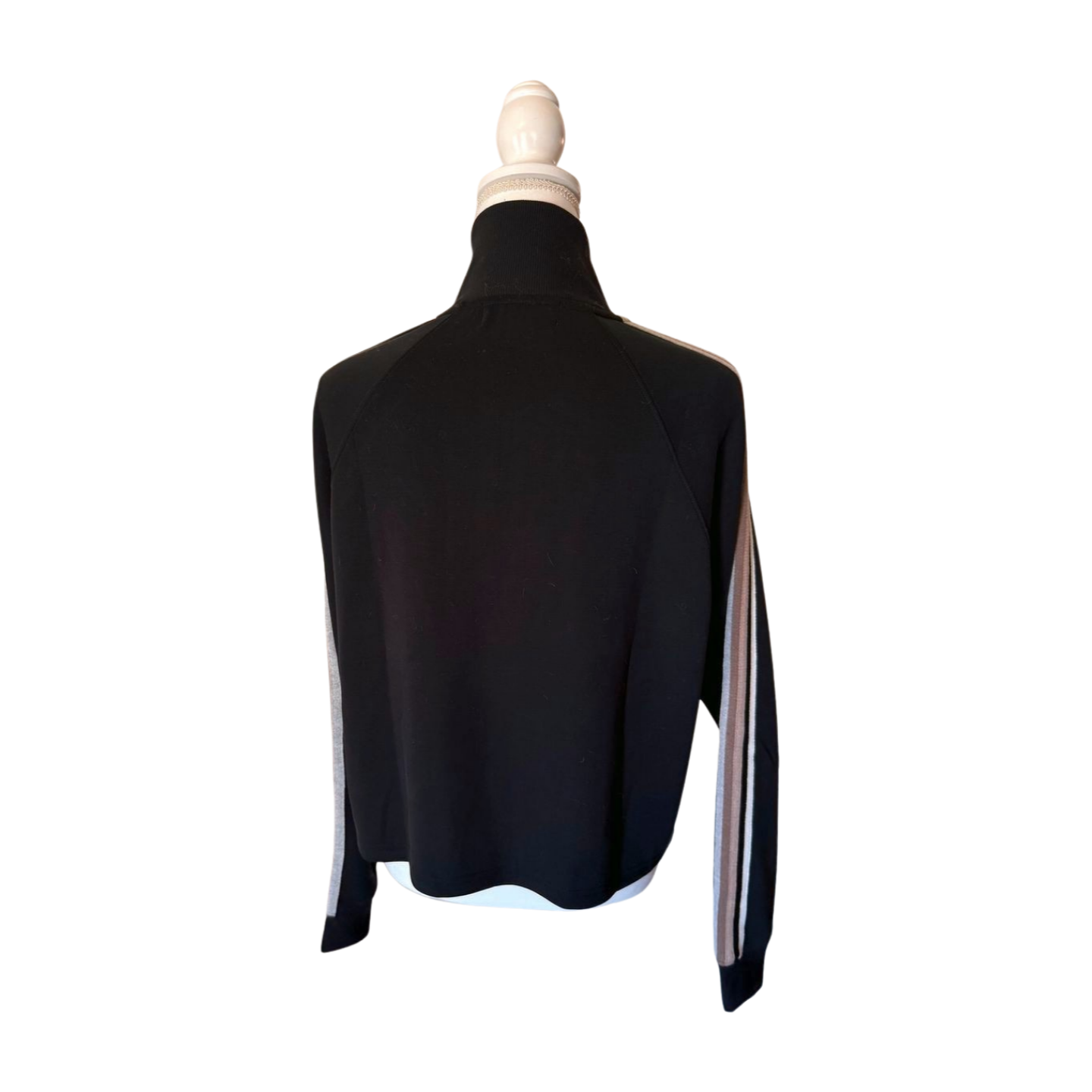 New Spiritual Gangster Women's Pullover Sweater with Striped Sleeves and Half-Zip Collar, size Medium