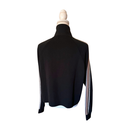 New Spiritual Gangster Women's Pullover Sweater with Striped Sleeves and Half-Zip Collar, size Medium