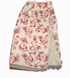 New LucyParis Womens Small Pink Cream Floral Maxi Skirt Slit Lace Boho