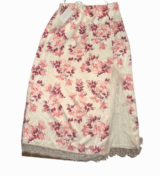 New LucyParis Womens Small Pink Cream Floral Maxi Skirt Slit Lace Boho