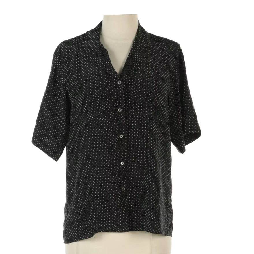 Vintage Burberry Black & White Polka Dot Silk Blouse, size 6