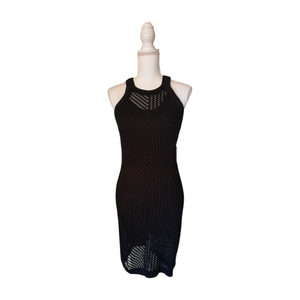 New Spiritual Gangster Black Crochet Knit Sleeveless Midi Dress, Size Medium