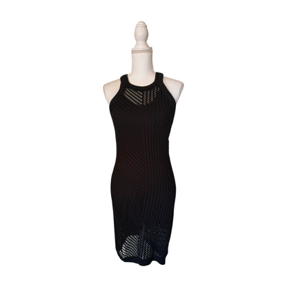 New Spiritual Gangster Black Crochet Knit Sleeveless Midi Dress, Size Medium