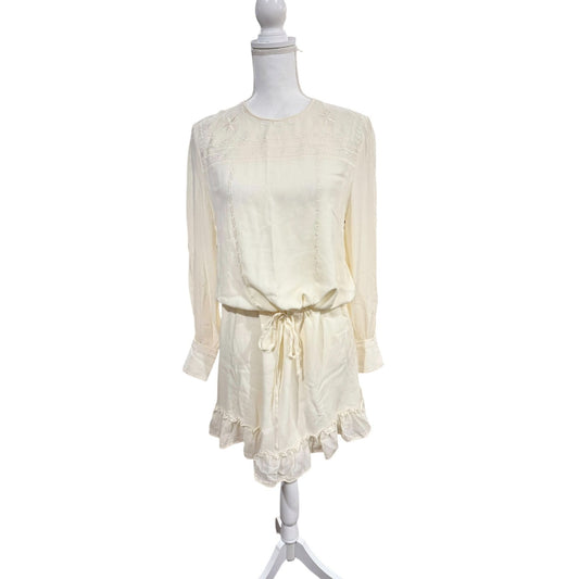 Anine Bing Cream Silk Embroidered Long Sleeve Mini Dress, Size S NWT