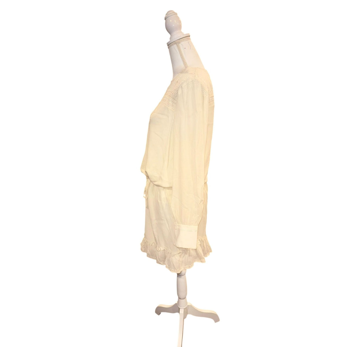 Anine Bing Cream Silk Embroidered Long Sleeve Mini Dress, Size S NWT