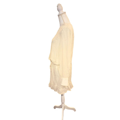 Anine Bing Cream Silk Embroidered Long Sleeve Mini Dress, Size S NWT