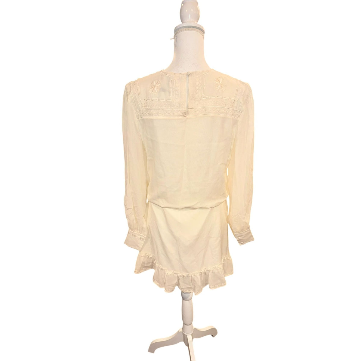 Anine Bing Cream Silk Embroidered Long Sleeve Mini Dress, Size S NWT