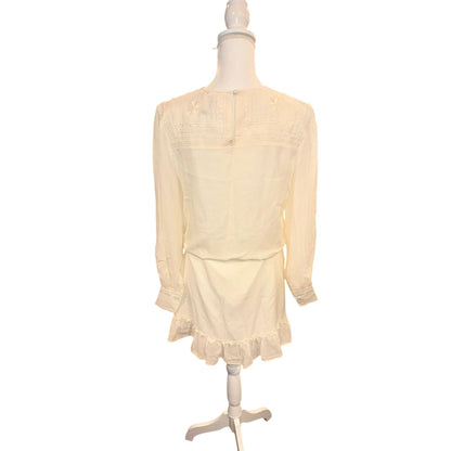 Anine Bing Cream Silk Embroidered Long Sleeve Mini Dress, Size S NWT