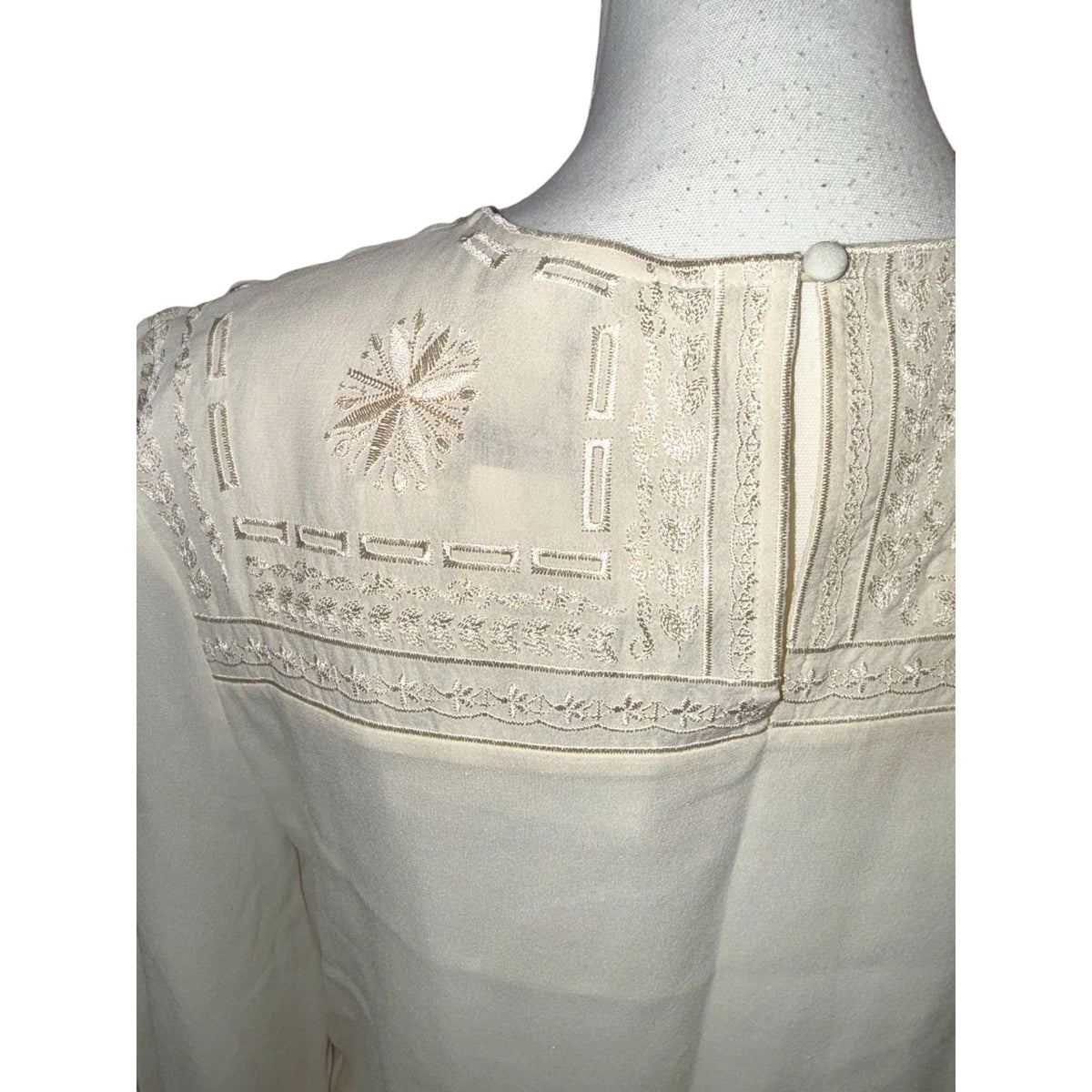 Anine Bing Cream Silk Embroidered Long Sleeve Mini Dress, Size S NWT