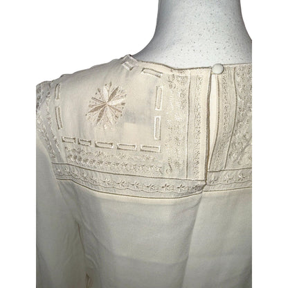 Anine Bing Cream Silk Embroidered Long Sleeve Mini Dress, Size S NWT