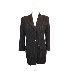 Gucci Black Pinstripe Belted Vintage Blazer Size 38