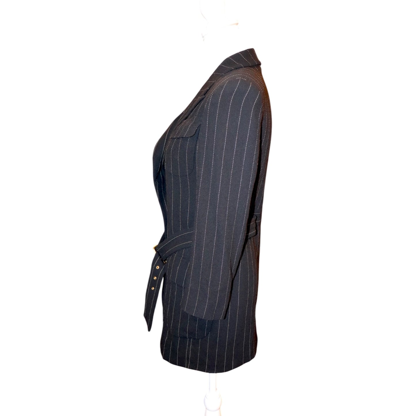 Gucci Black Pinstripe Belted Vintage Blazer Size 38