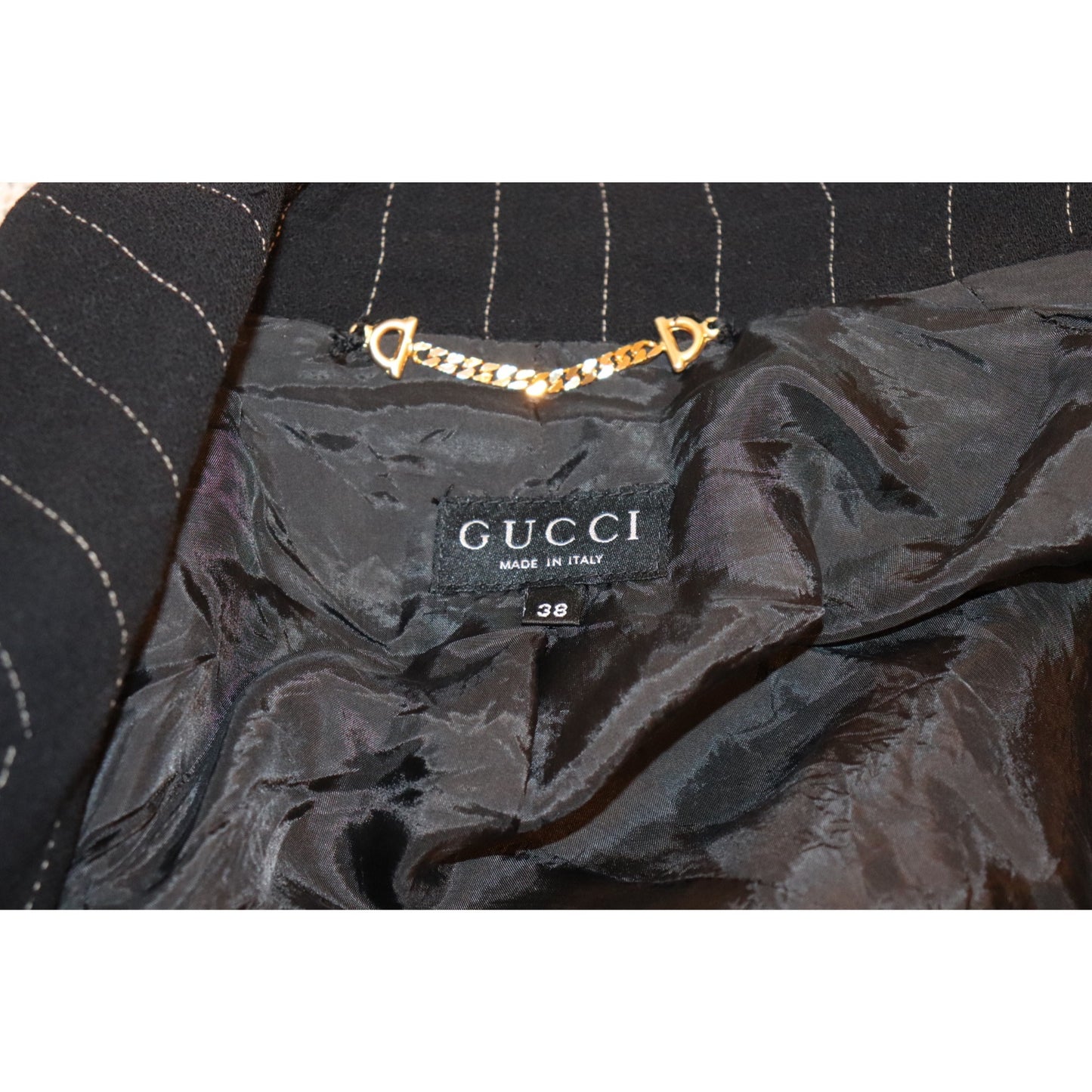 Gucci Black Pinstripe Belted Vintage Blazer Size 38
