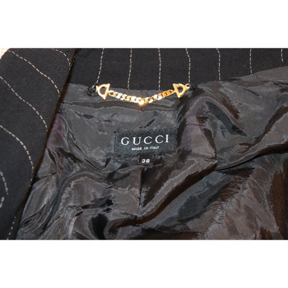 Gucci Black Pinstripe Belted Vintage Blazer Size 38