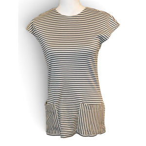 Chloé Striped Short Sleeve Tunic Top With Front Pockets, Size 40