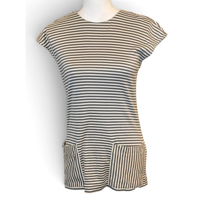 Chloé Striped Short Sleeve Tunic Top With Front Pockets, Size 40