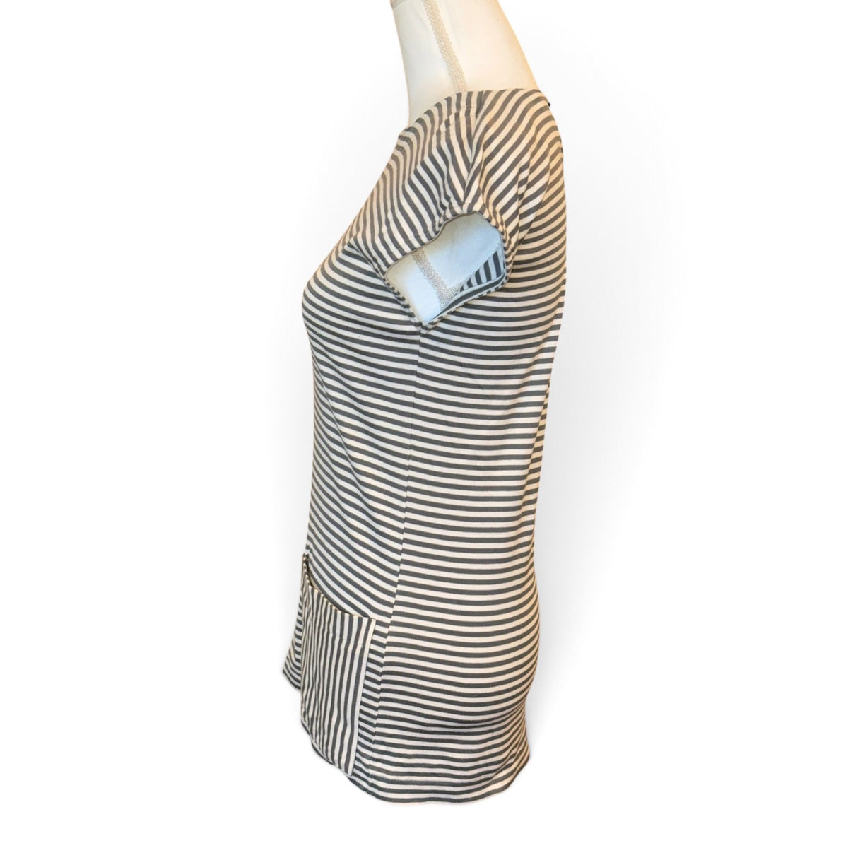 Chloé Striped Short Sleeve Tunic Top With Front Pockets, Size 40