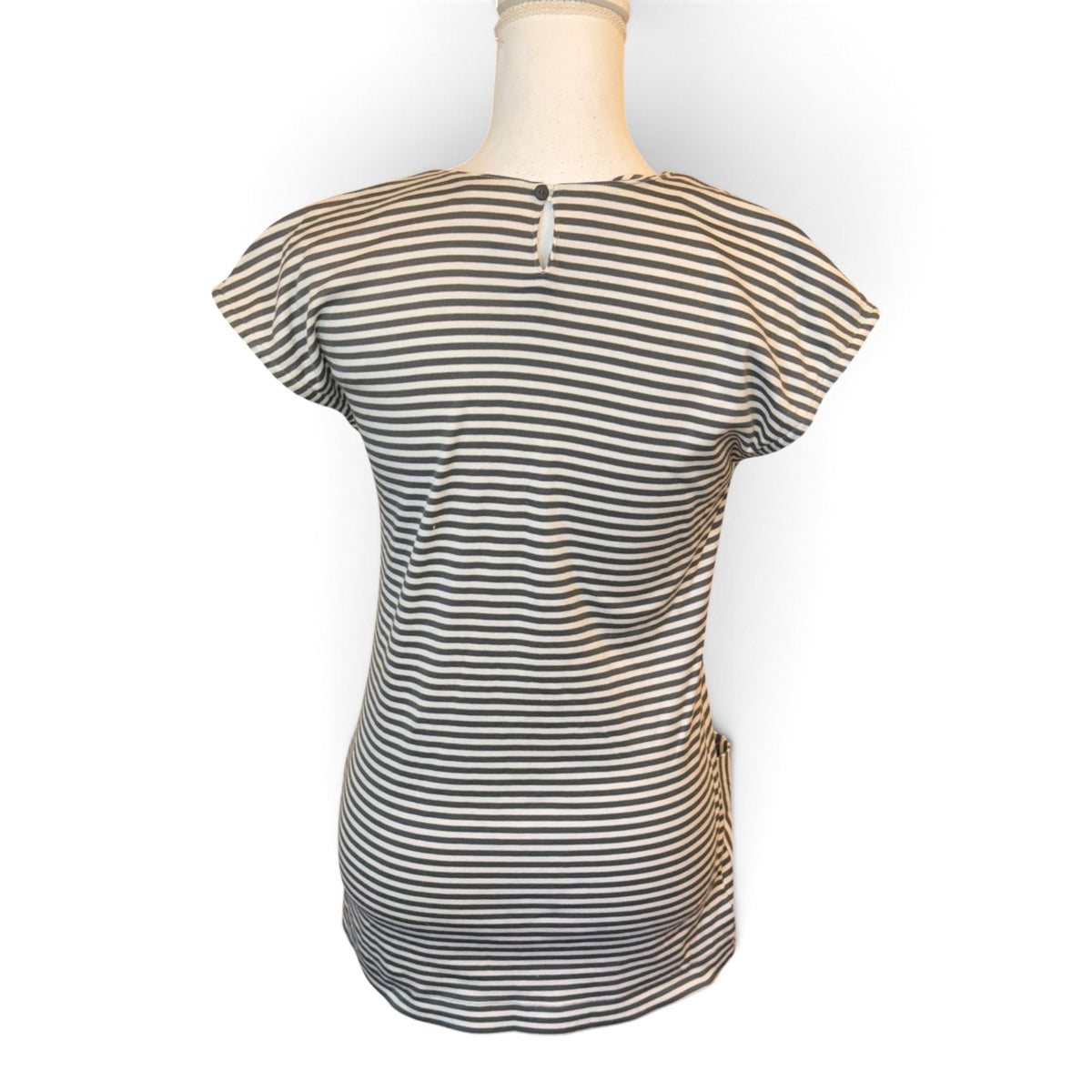 Chloé Striped Short Sleeve Tunic Top With Front Pockets, Size 40