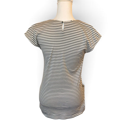 Chloé Striped Short Sleeve Tunic Top With Front Pockets, Size 40