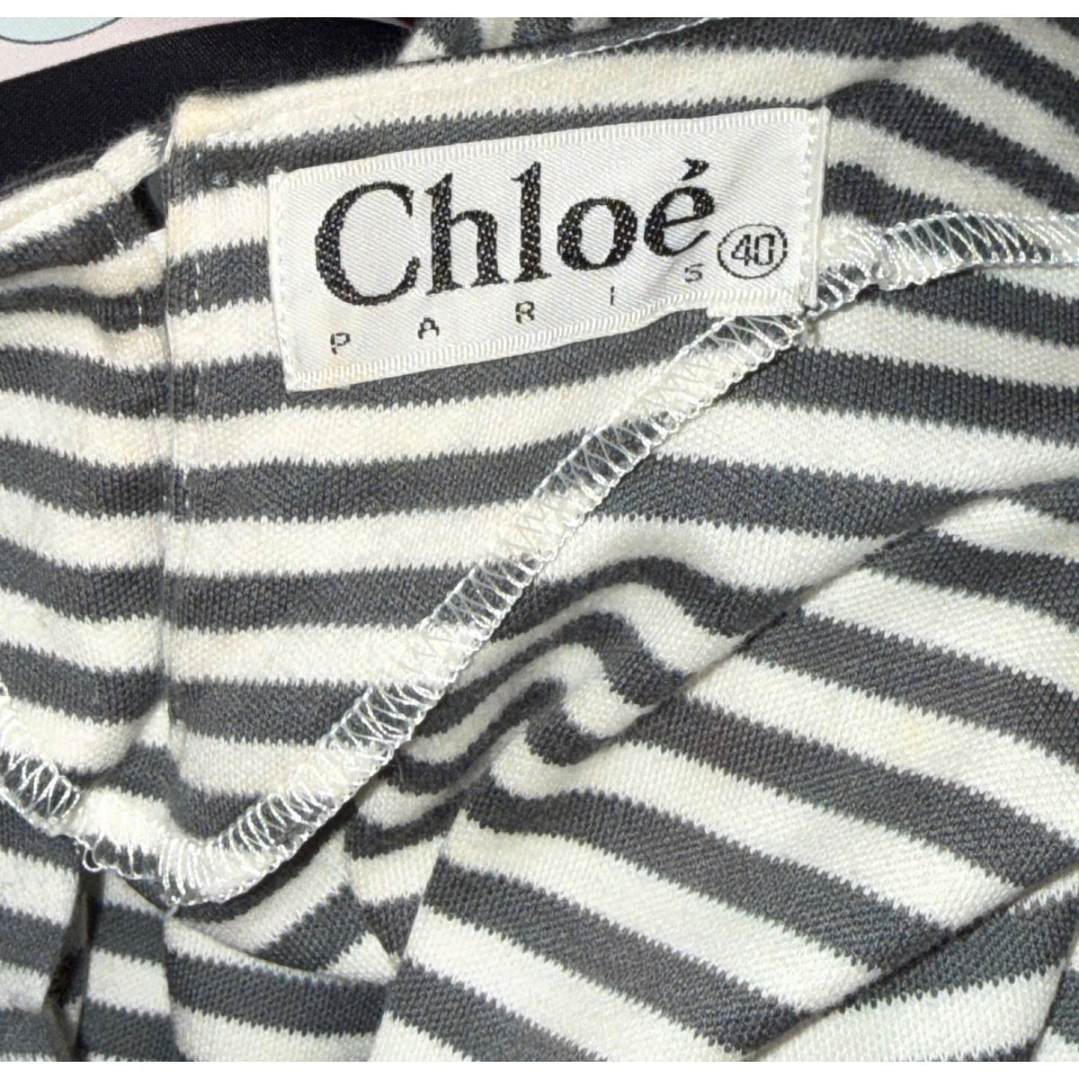 Chloé Striped Short Sleeve Tunic Top With Front Pockets, Size 40