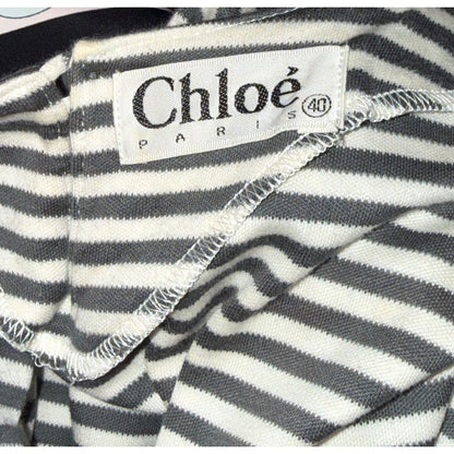 Chloé Striped Short Sleeve Tunic Top With Front Pockets, Size 40