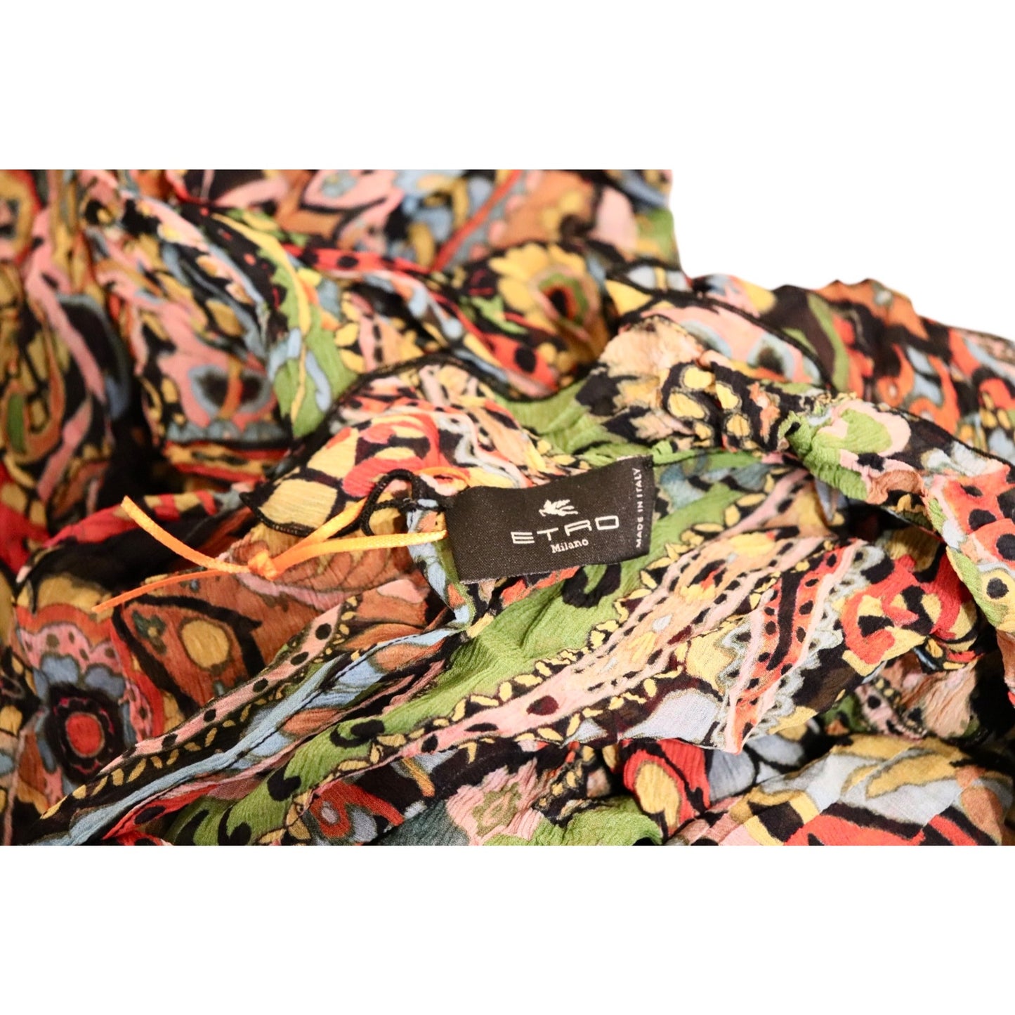 Etro Womens Sheer Paisley Multicolor Long Sleeve Ruffle Blouse Size 42