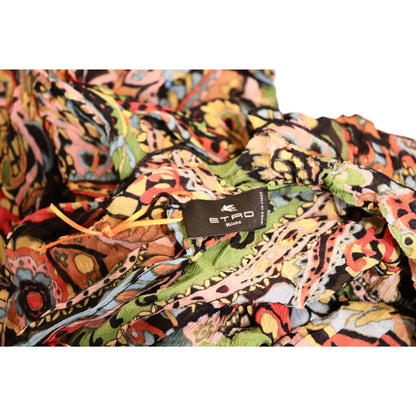 Etro Womens Sheer Paisley Multicolor Long Sleeve Ruffle Blouse Size 42