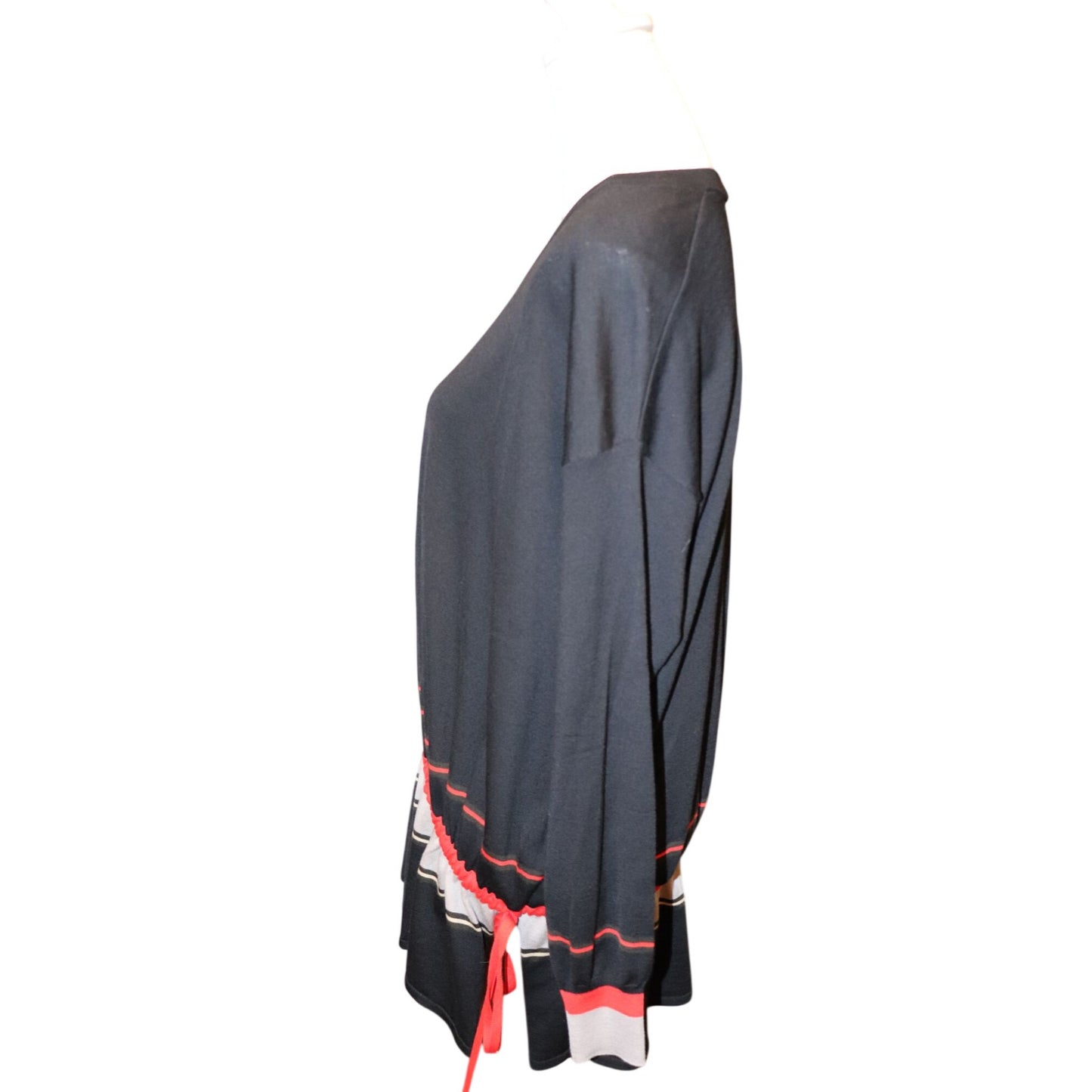 Givenchy Black Wool Sweater With Red & Beige Striped Details And Adjustable Waist Tie Size S