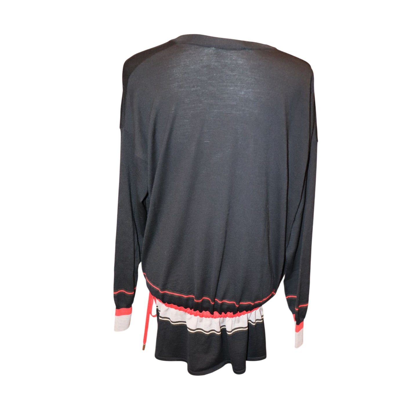 Givenchy Black Wool Sweater With Red & Beige Striped Details And Adjustable Waist Tie Size S