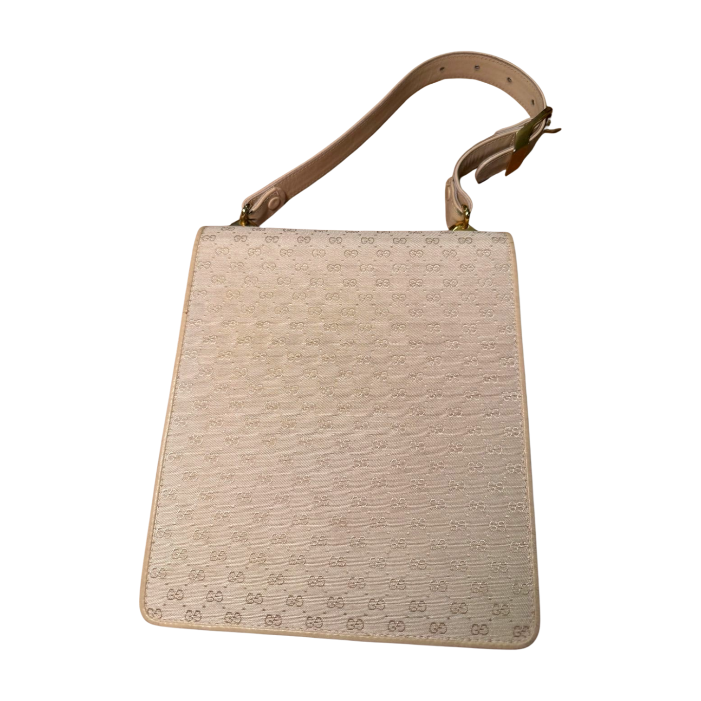 Rare Vintage Gucci Structured Flap Top Shoulder Bag – Beige GG Canvas